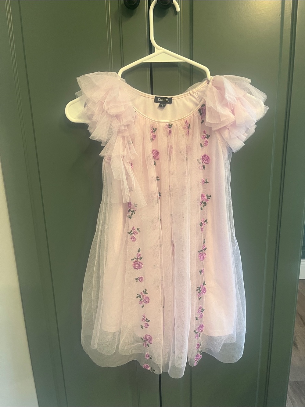 Zunie Light Pink Tulle Dress with Floral Embroidery